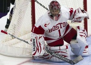 Kerrin Sperry set program records for wins, shutouts and save percentage with the women's ice hockey team. MICHELLE JAY/FILE PHOTO