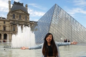 College of General Studies sophomore Jane Lu strikes a pose in front of a large glass pyramid built by famed Chinese architect I.M. Pei outside of The Louvre in Paris. PHOTO COURTESY OF JANE LU
