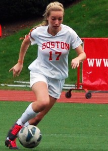 Senior forward Taylor Krebs was one of the few Terriers that was able to generate chances on offense against the University of San Francisco. FALON MORAN/DAILY FREE PRESS STAFF