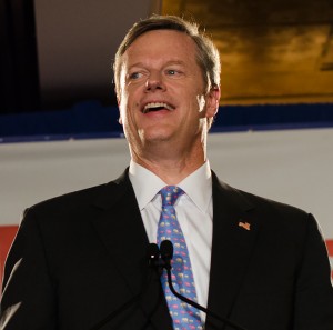 Charlie Baker, Republican candidate for the Massachusetts gubernatorial election, speaks at his primary election party in September. PHOTO BY MIKE DESOCIO/DFP FILE PHOTO