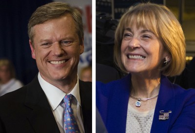 Massachusetts Republican gubernatorial candidate Charlie Baker and Democratic candidate Martha Coakley participated in a debate in Worcester Monday. PHOTOS BY MIKE DESOCIO AND ESTHER RO/DAILY FREE PRESS STAFF