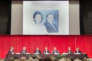 Panelists at the Rosenberg and Snowden Panel Discussion examined the trial of Julius and Ethel Rosenberg, Edward Snowden’s role in the National Security Agency and the role of espionage in today’s society at the Metcalf Ballroom Tuesday. PHOTO BY NICKI GITTER/DAILY FREE PRESS CONTRIBUTOR