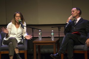 Former New York Times Executive Editor Jill Abramson and Boston University Professor and New York Times columnist David Carr talk about the future of media Monday at Tsai Performance Center. PHOTO BY SARAH FISHER/DAILY FREE PRESS STAFF
