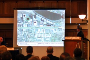 Curt Nikitas, Project Manager of the Massachusetts Department of Transportation, describes a map of proposed changes to the Green Line of the Massachusetts Bay Transportation Authority. PHOTO BY L.E. CHARLES/DAILY FREE PRESS STAFF