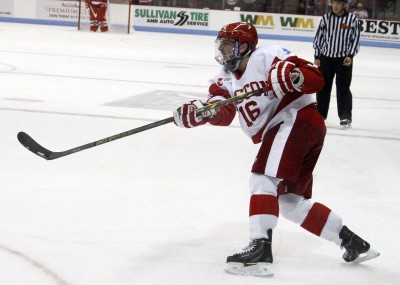 Freshman defenseman John MacLeod scored his first college goal in Friday night's win against Providence PHOTO BY MAYA DEVEREAUX/DAILY FREE PRESS STAFF
