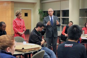 U.S. Rep. Connie Morella (R-Maryland) and Rep. Larry LaRocco (D-Idaho) spoke at a town hall style question-and-answer session with Boston University students at Student Village II Monday evening. PHOTO BY OLIVIA NADEL/DAILY FREE PRESS STAFF