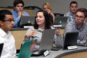 Courtney Bold (SMG ‘16) moved to strike the Student Government Think Tank from the Boston University SG Constitution at the first meeting of the semester Monday night. PHOTO BY KIERA BLESSING/DAILY FREE PRESS STAFF
