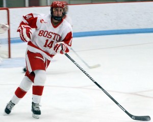 Sophomore forward Maddie Elia is tied for third on the team in scoring with four points. PHOTO BY DANIEL GUAN/DAILY FREE PRESS STAFF