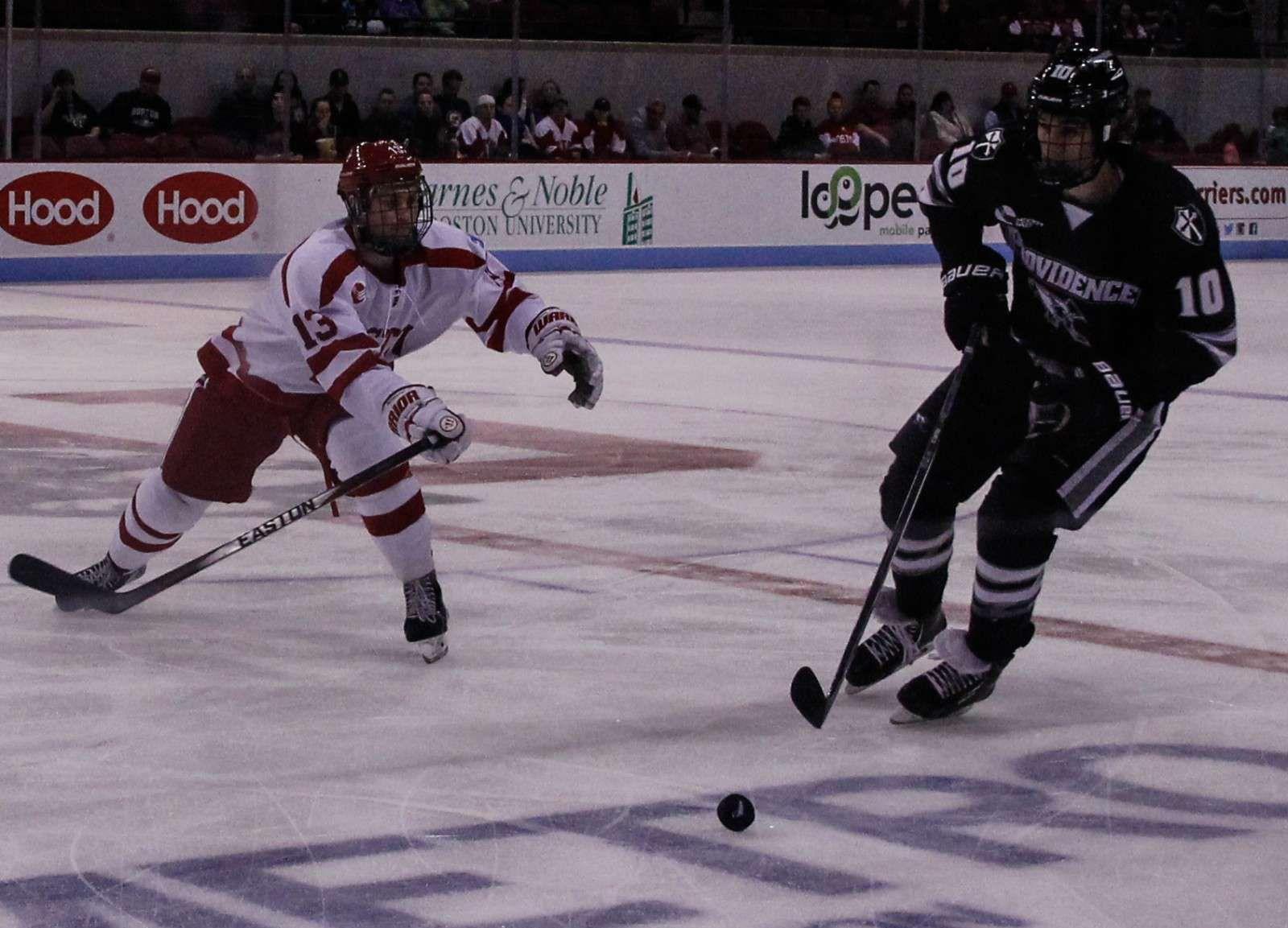 Freshman forward Nikolas Olsson's boarding penalty in the first period played a key role in Providence's goal in the opening frame. PHOTO BY ALEXANDRA WIMLEY/DAILY FREE PRESS STAFF 