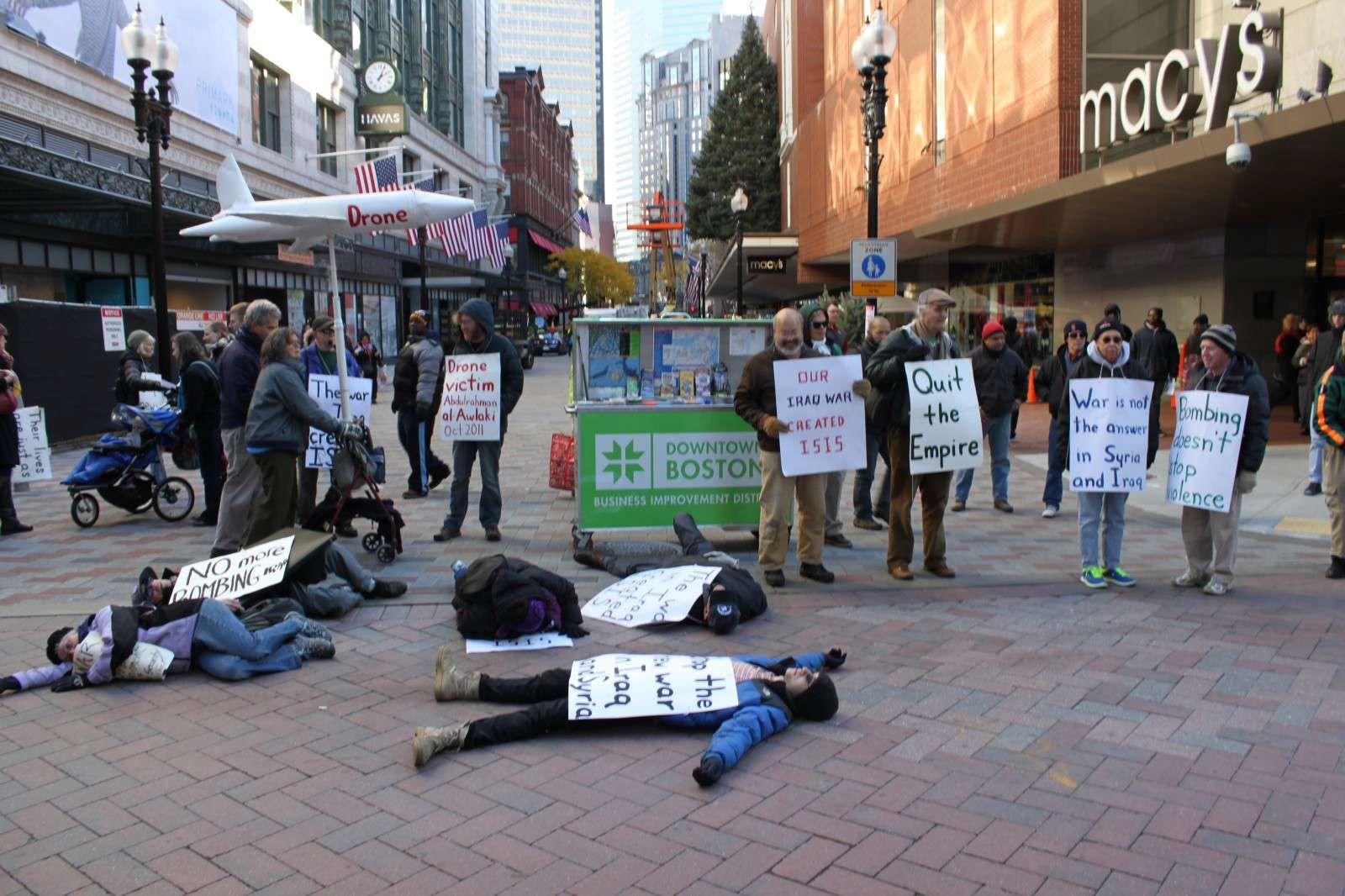 United for Justice with Peace held an anti-war demonstration at Downtown Crossing Saturday to protest the U.S. government’s decision to utilize drones in the Middle East. PHOTO BY L.E. CHARLES/DAILY FREE PRESS STAFF