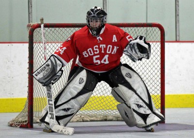 BU club inline hockey goaltender Mark Flitsch and the Terriers posted a 2-1 record over the weekend during their tournament in Pennsylvania. PHOTO COURTESY OF JARED ANGIN