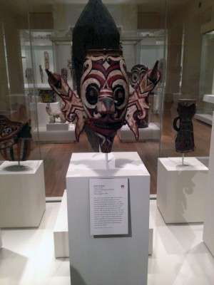 A mask by the Dayak peoples of Borneo is one of the pieces in "Arts of the Pacific," a recent installation at the Museum of Fine Arts. PHOTO BY MICHAEL ENWRIGHT/DAILY FREE PRESS STAFF