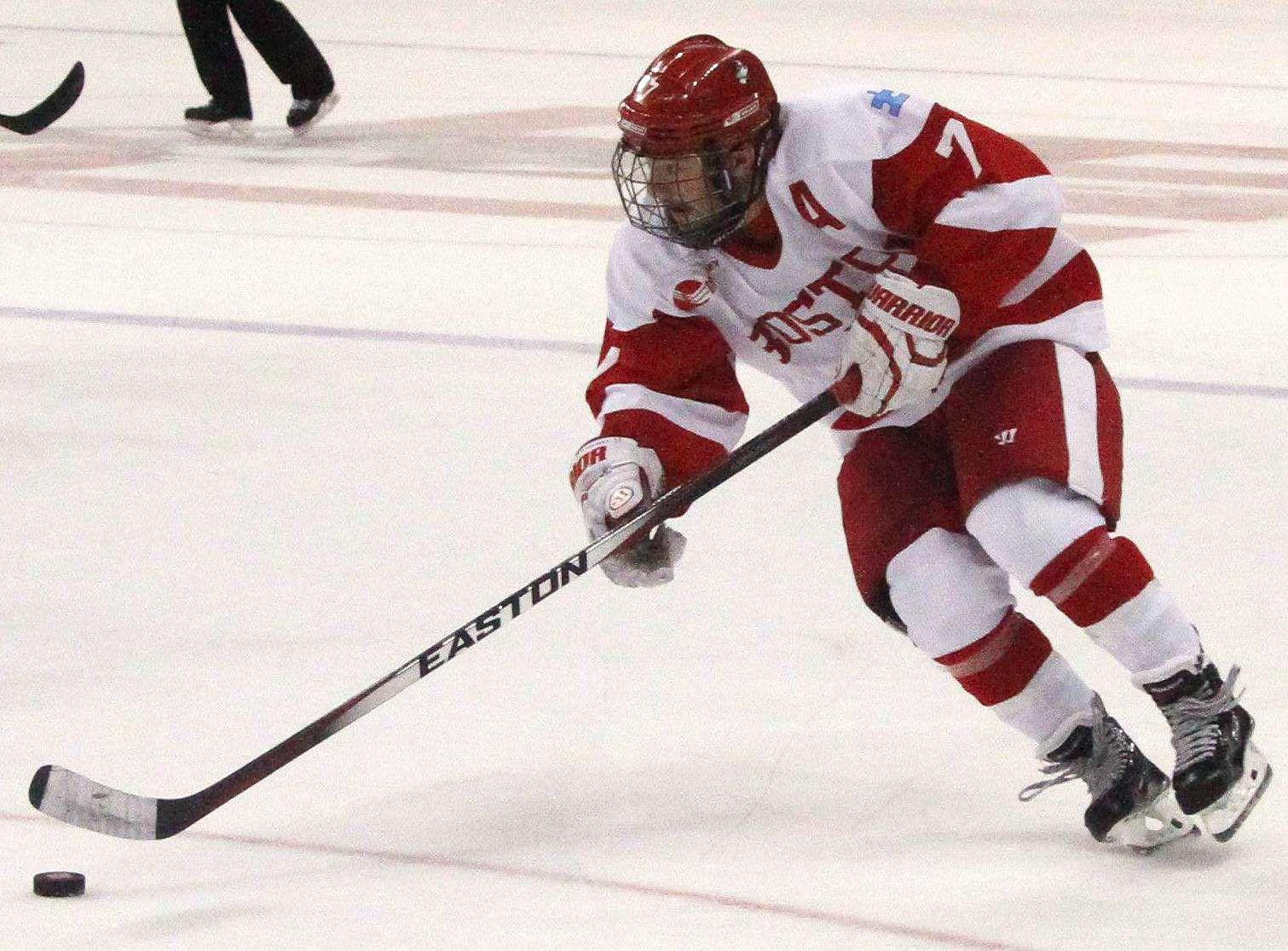 Senior assistant captain Cason Hohmann scored a power-play goal in the second period against UConn Saturday afternoon. PHOTO BY MAYA DEVEREAUX/DAILY FREE PRESS