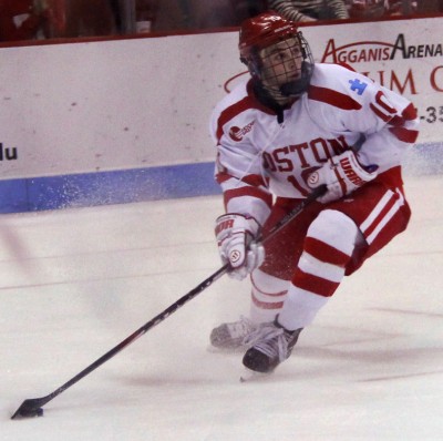 Junior Danny O'Regan tallied a goal in BU's 5-2 loss to the U.S. National Junior Team on Friday night at Walter Brown Arena.  PHOTO BY ALEXANDRA WIMLEY/DAILY FREE PRESS STAFF