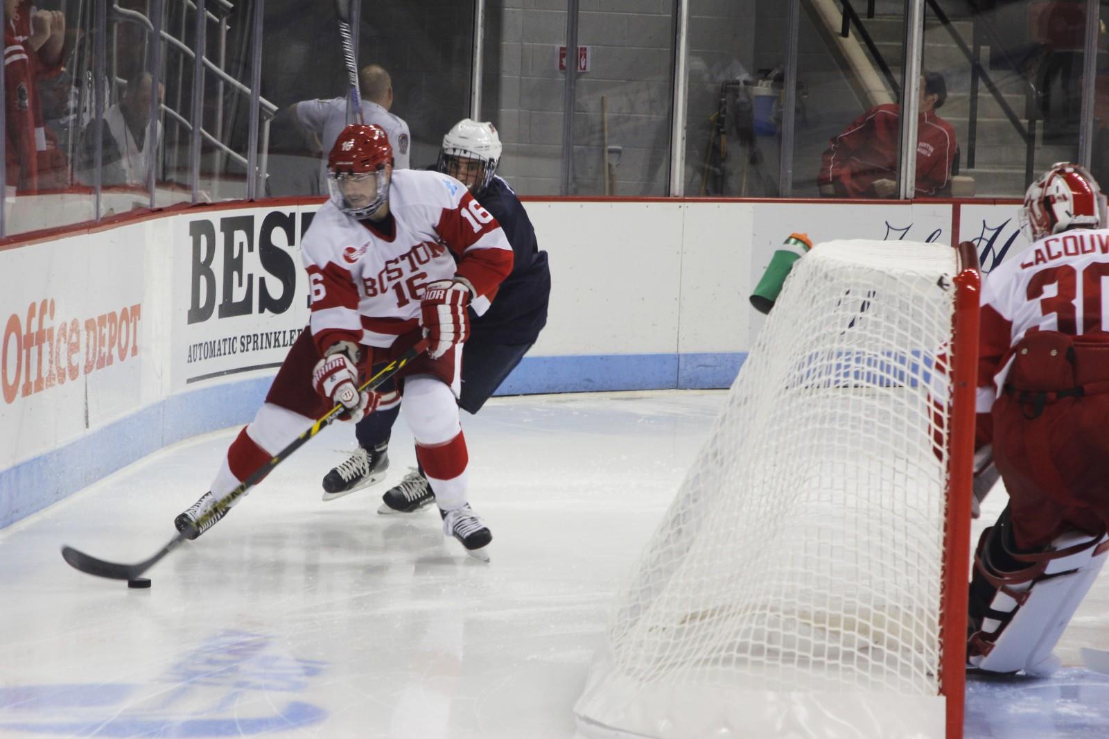 Freshman defenseman John MacLeod scored his second goal of the season Saturday against RPI. PHOTO BY MAYA DEVEREAUX/DAILY FREE PRESS STAFF