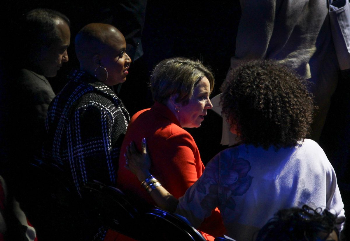 Gov. Maura Healey at Mayor Michelle Wu’s 2025 State of City Address at MGM Music Hall. Healey announced April 16 that 15 public community colleges across Massachusetts will receive a $9.7 million award to expand workforce training in critical health care professions. 