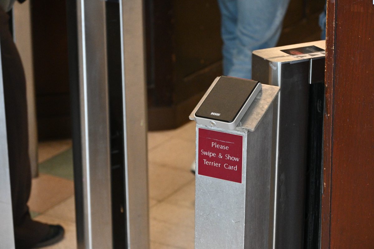 The new tap identification system in Warren Towers dormitory. The new security system was implemented April 9.