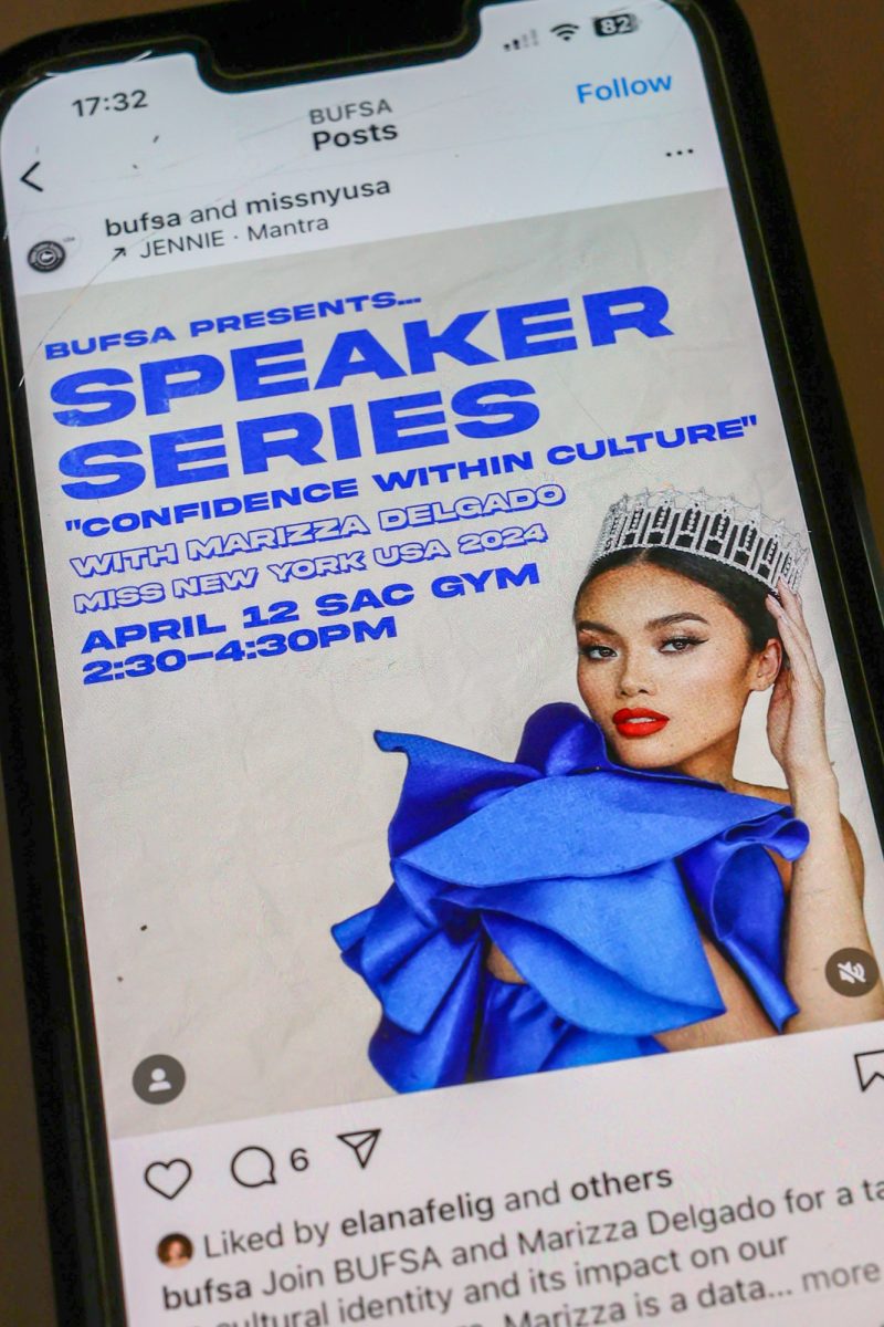 An Instagram post advertising BU Filipino Student Association’s Speaker Series with Marizza Delgado. Delgado spoke to the organization about her journey in data science and pageantry Saturday.