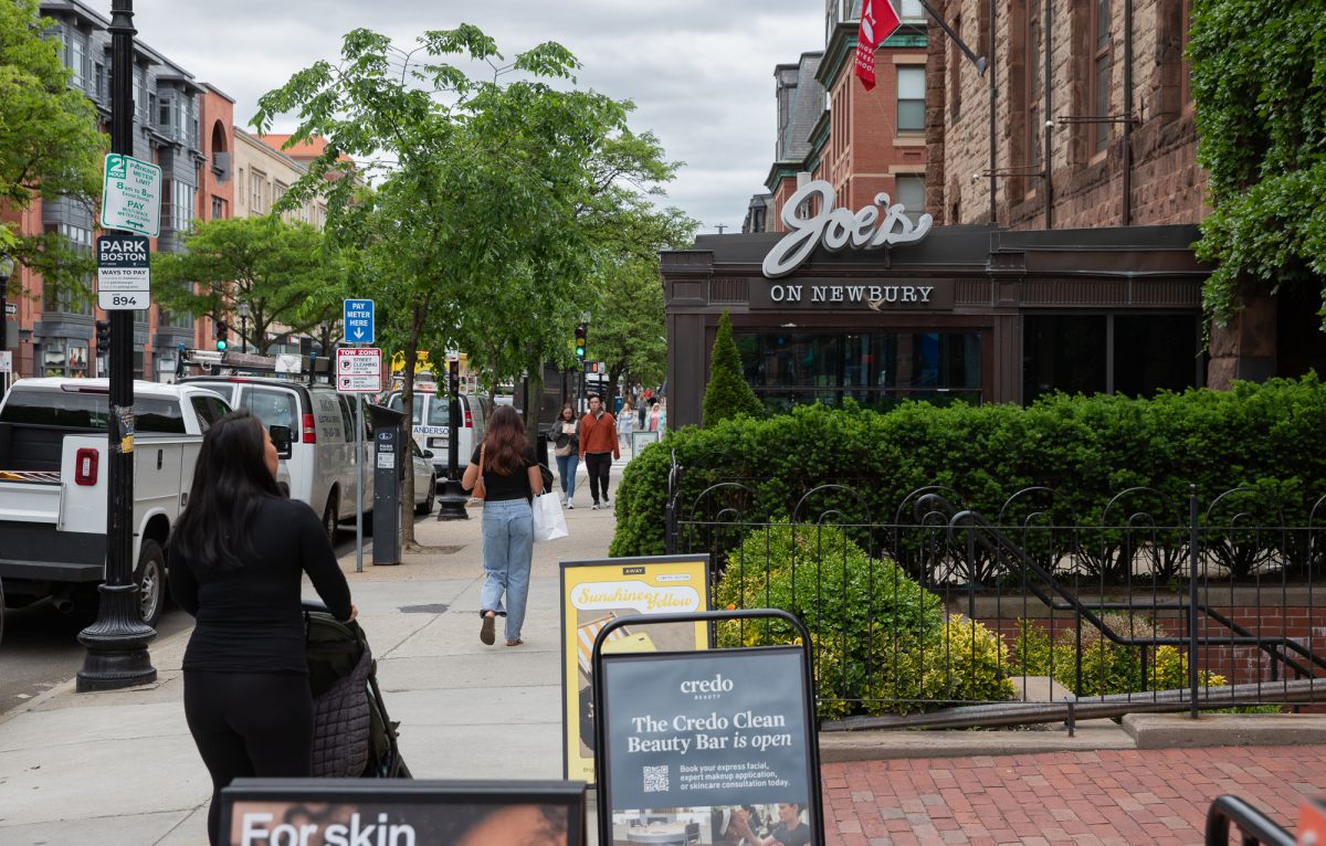 Joe’s restaurant on Newbury Street, a popular neighborhood strip lined with retail stores and places to eat. Both customers and restaurant owners expressed their worries about the potential effects of the Trump administration’s tariffs on Boston businesses. 