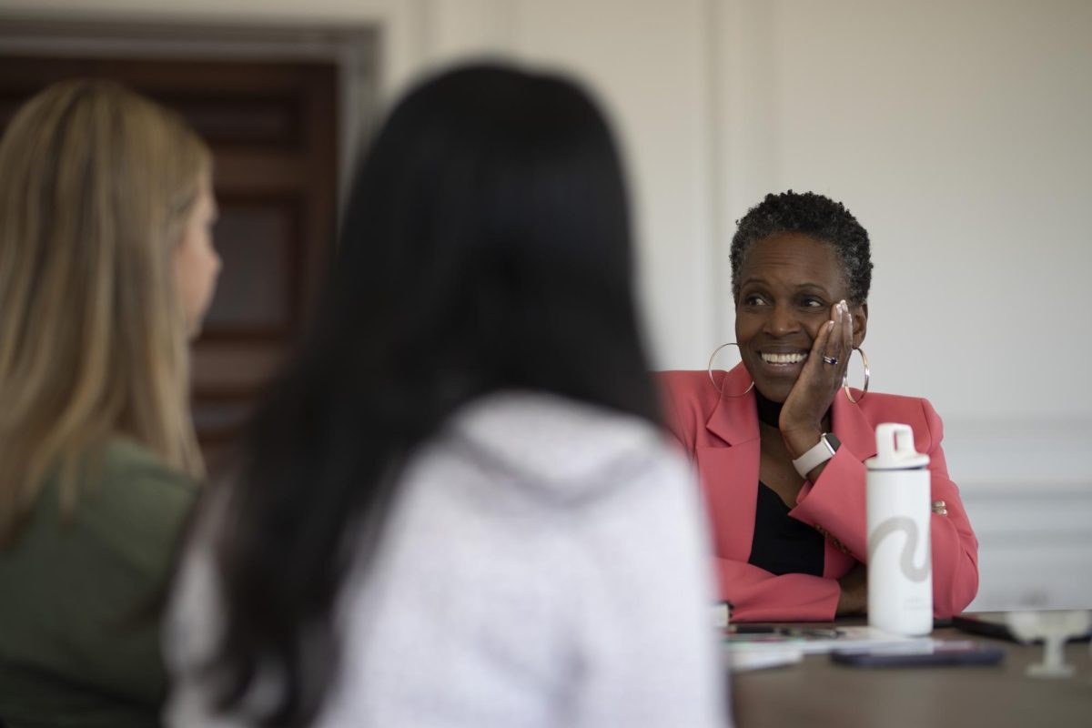 Two representatives from The Daily Free Press interviewing Boston University President Melissa Gilliam in 2024. This past school year, Gilliam’s first as BU’s president, was a challenging time for universities, eliciting several calls to action from Gilliam and the administration itself.