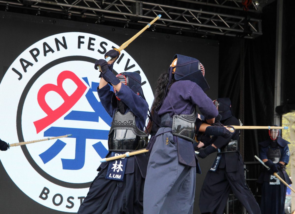 Boston University Kendo performs a demonstration. 