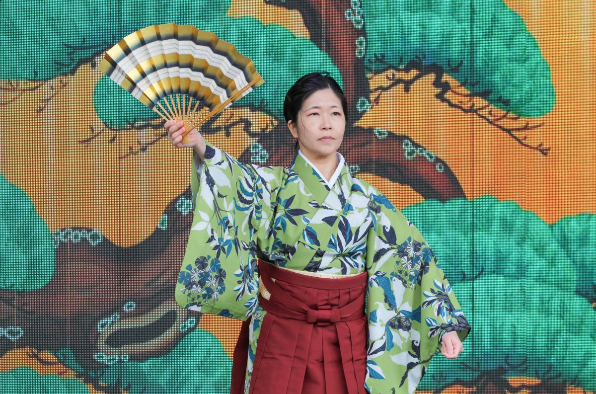 A shite performs Utai during the festival. 
