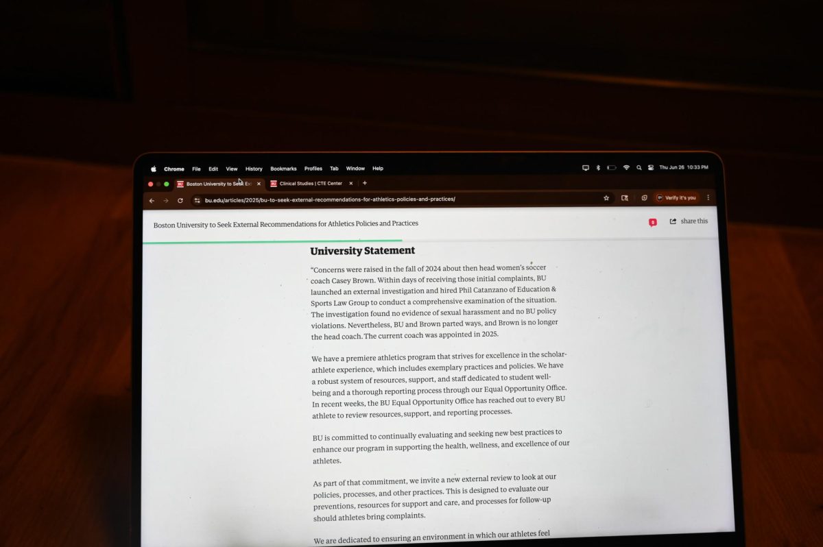 A statement published by BU Today. After recent allegations of sexual harassment by former women’s soccer coaches, Boston University announced it is looking to external recommendations for athletics policies. 