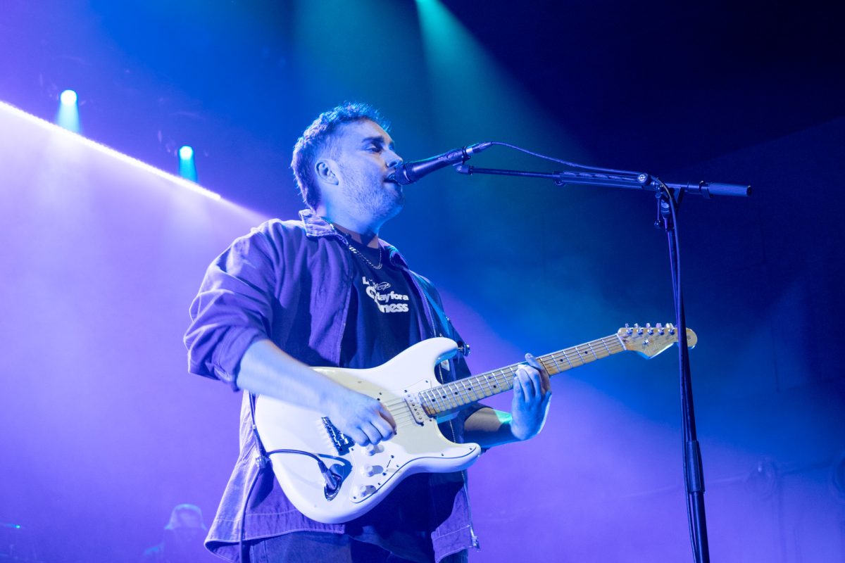 Sam Fender on stage. The English singer-songwriter played his first ever show in Boston at  Roadrunner Boston, a live music venue, on Wednesday.
