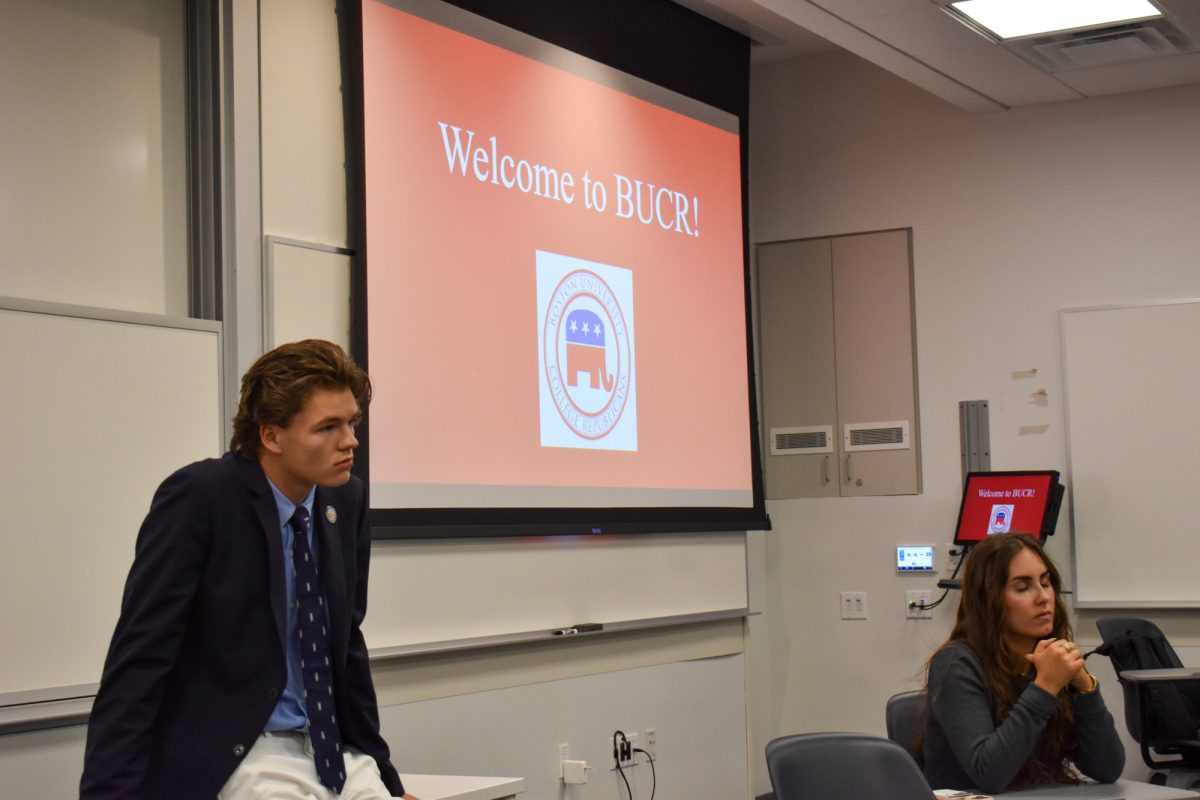 Members of the Boston University College Republicans at a meeting in response to their letter to BU President Melissa Gilliam about the death of Charlie Kirk and political tensions at universities. 