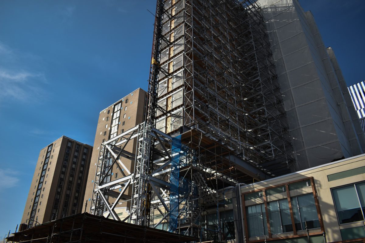 Warren tower A. The renovations on Warrens Towers Dormitory is entering a new phase of construction, allowing sidewalk access back to 111 Cummington St.