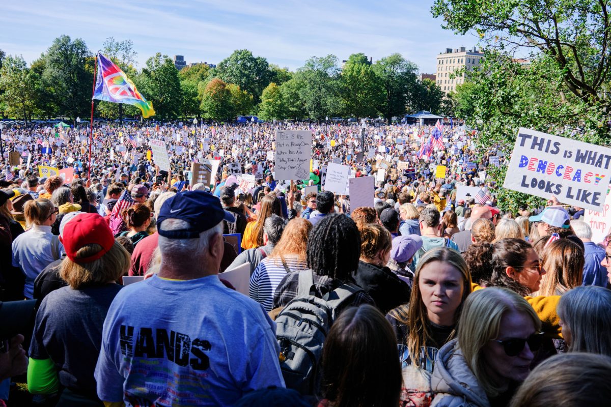 Thousands of protesters gather at Boston Common on Saturday.