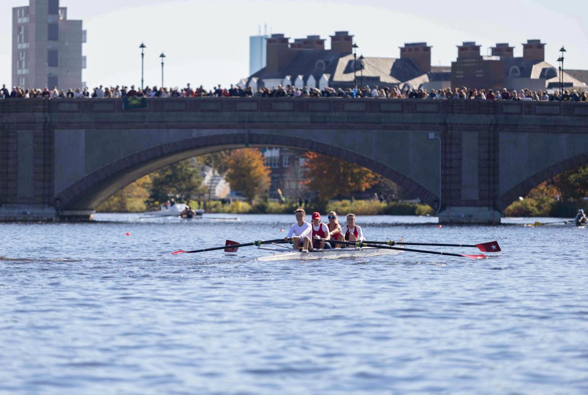 Head of the Charles Regatta participants row toward Anderson Bridge on Saturday. Last weekend was host to the 60th annual Head of the Charles Regatta, the world’s largest three-day rowing competition, with almost 12,000 rowers from 24 different countries participating in the 74 events.