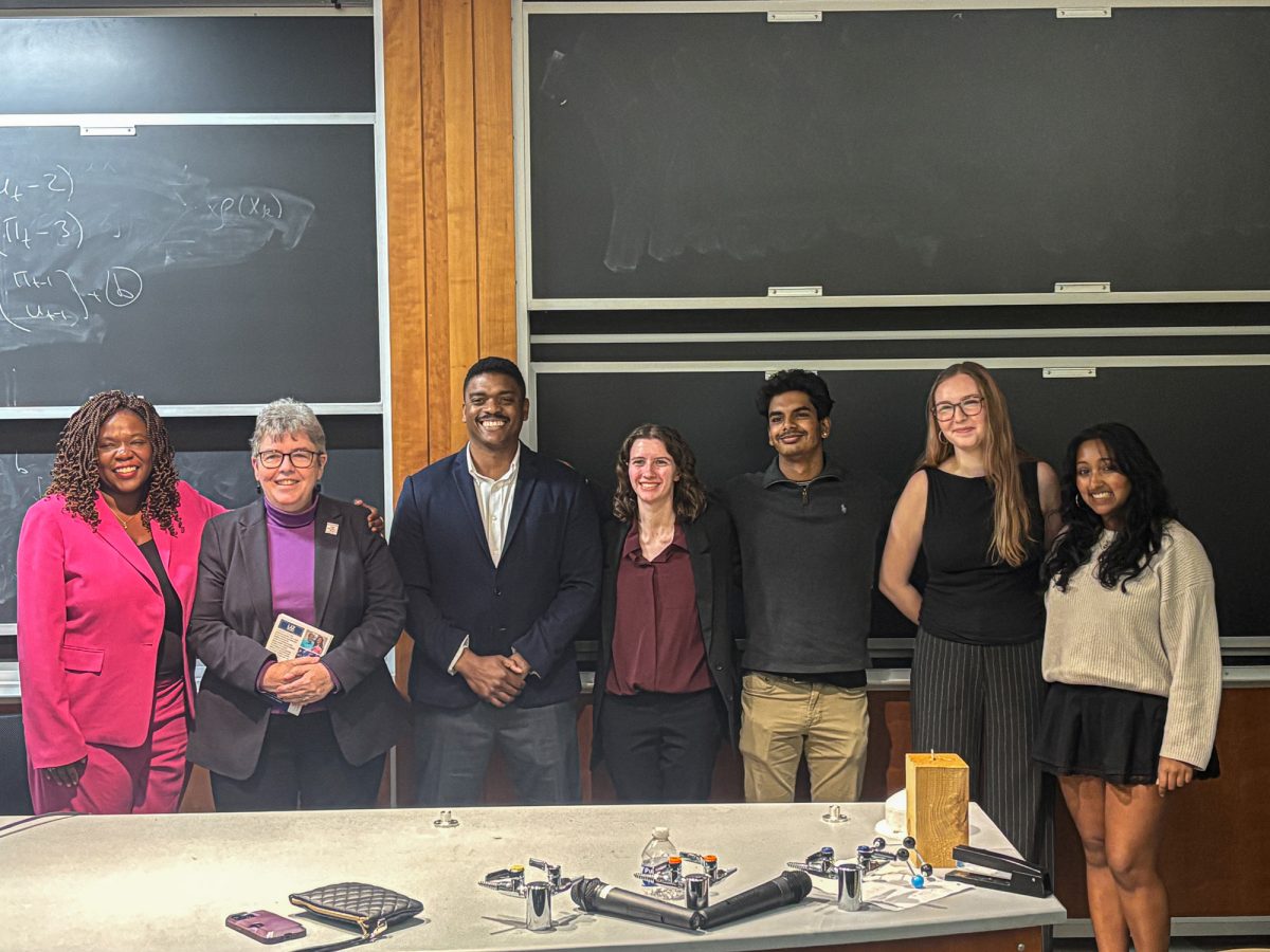 Members of the Boston University College Democrats executive board with Councilor Marvin Mathelier, Council President Ruthzee Louijeune and Councilor Liz Breado. BUCD held a panel discussion with the three council members on Wednesday to discuss student activism in the city. COURTESY OF BU COLLEGE DEMOCRATS