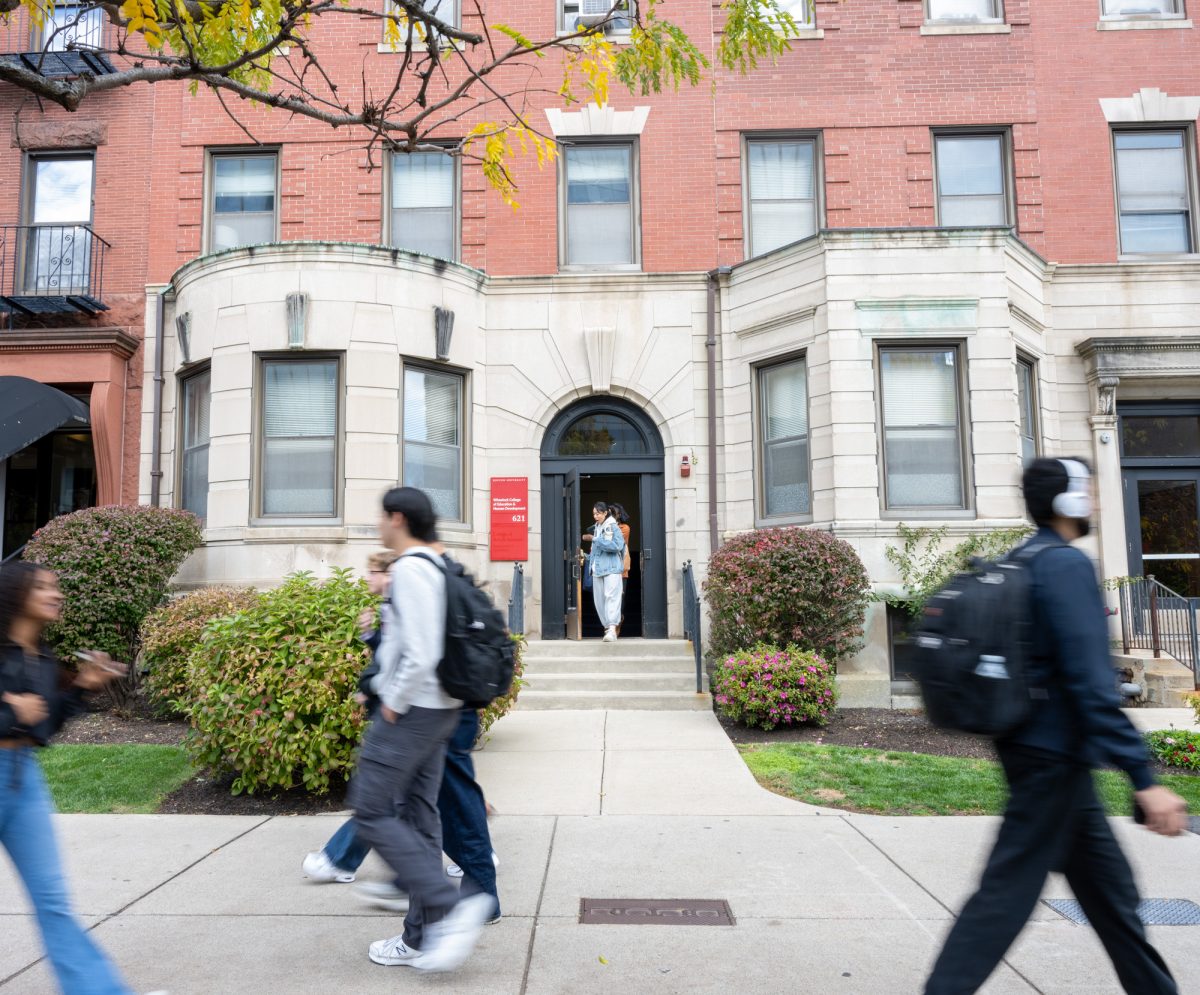 Students walk past Wheelock College of Education and Human Development. The Living Our Values project is currently being led by Kimberly Howard, a Wheelock professor. 