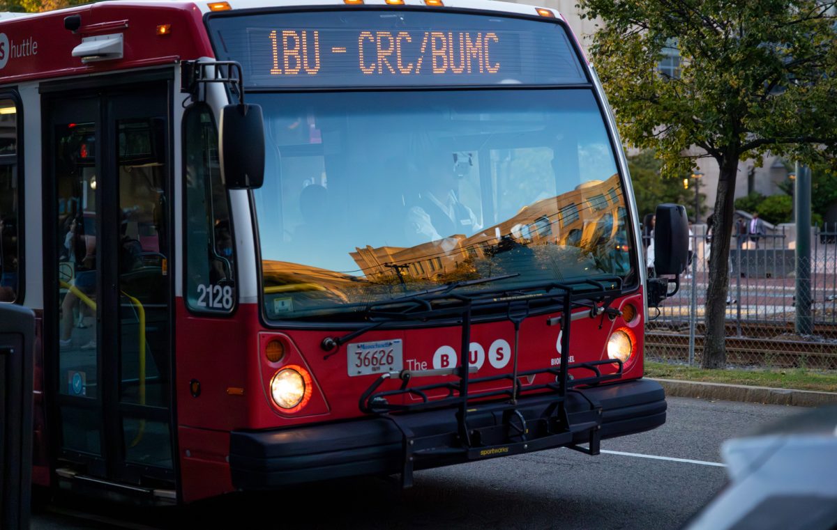 A Boston University Medical Campus Shuttle bus. A pedestrian was struck and killed by a BU bus near the medical campus Monday morning. 