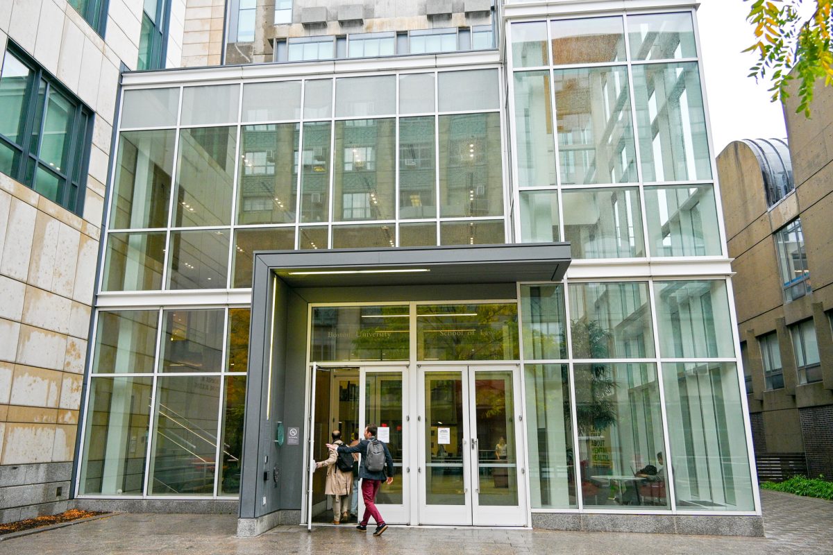Two individuals enter the Boston University School of Law on Central Campus. In response to a decision made by the Supreme Court to cut diversity, equity and inclusion grants, educators across the state testified before the Massachusetts Joint Committee to discuss next steps for higher education.