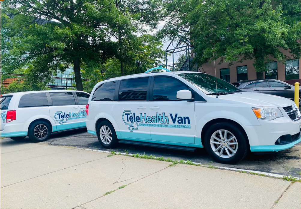 TeleHealth Van in Boston. The vans are sponsored by the Ruderman Family Foundation and provide appointments for students to discuss their mental health. Photo Courtesy of TeleHealth Vans.