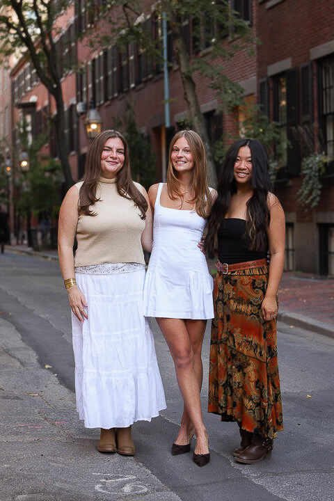 Lily Smokler, Madeline Michalowski, and Mia Anderson, founders of Boston University’s student-run content studio. The team creates content for small businesses for free to gain experience and add to their professional portfolios. 