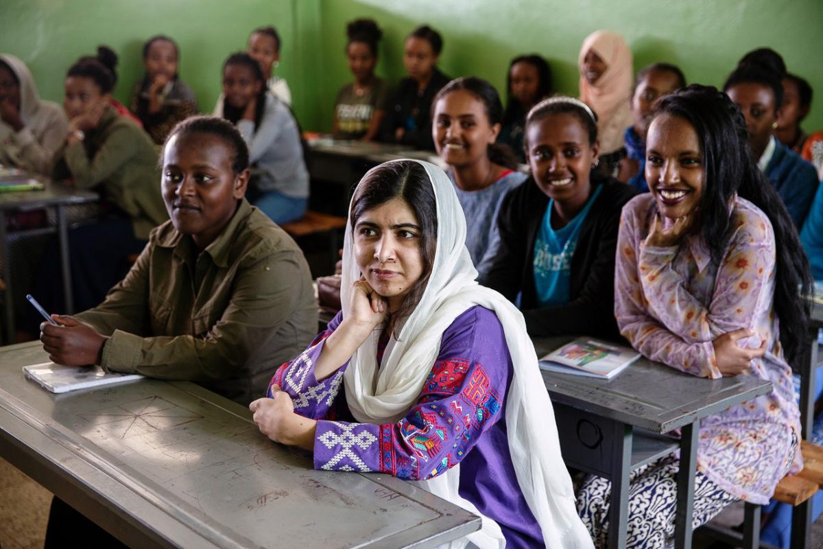 Malala Yousafzai in Ethiopia. Malala is the youngest person to receive the Nobel Peace Prize laureate at the age of 17. 