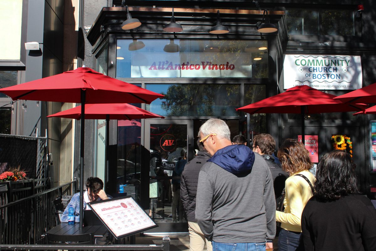 Customers wait in line at the new Italian sandwich shop A’ll Antico Vinaio on Boylston St. The Boston location is the company's 18th shop in the United States.