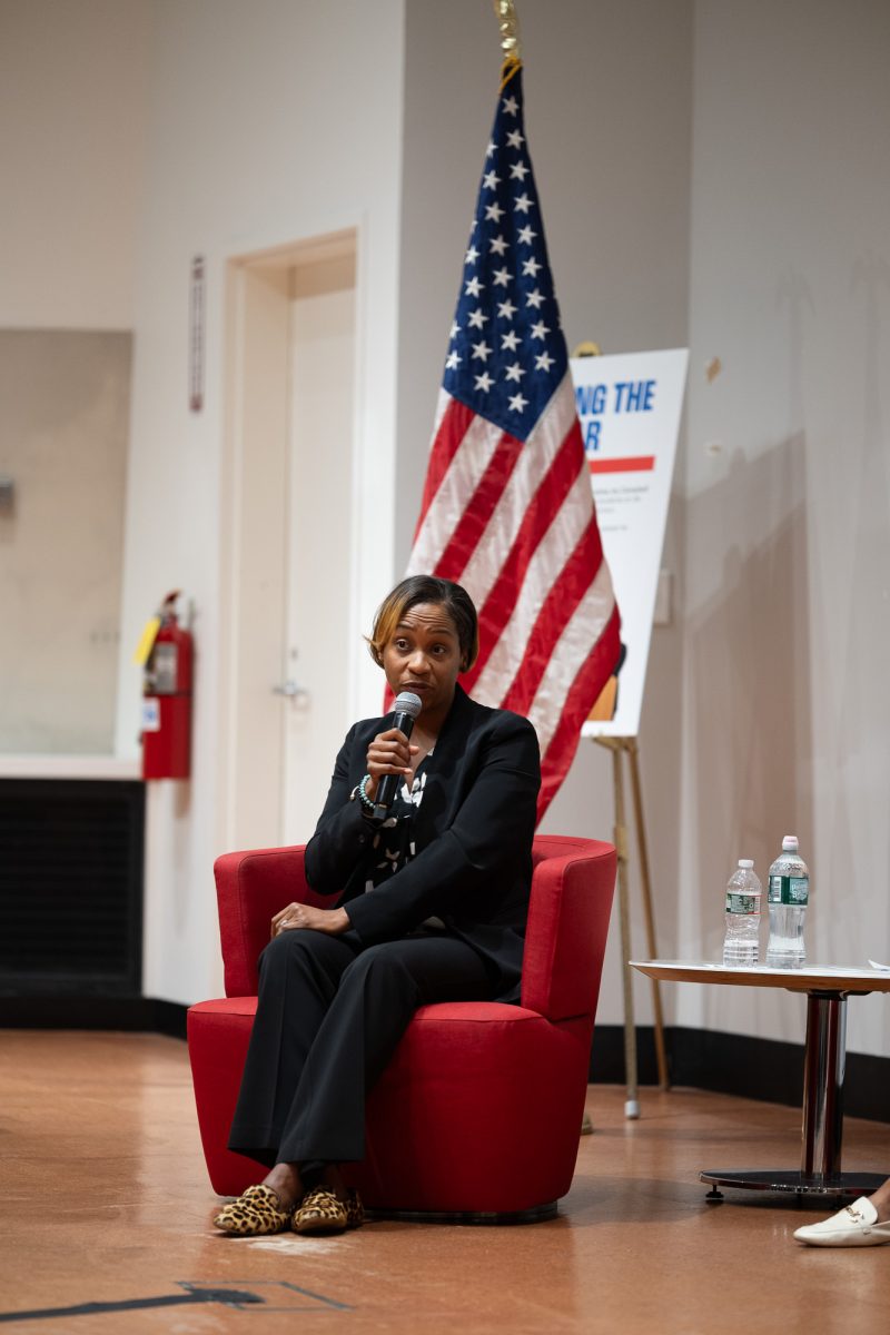 Oct. 28. Campbell addressed students after holding a rally at the Massachusetts statehouse where she announced plans to sue the Trump administration over the defunding of the SNAP benefits program.