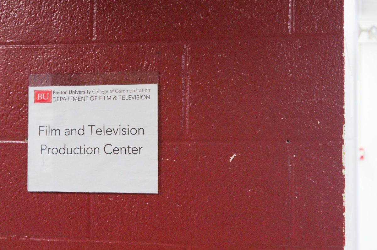 A sign outside the Film and Television Production Center inside BU's College of Communication. “Marty Supreme,” a film directed by FTV alum Josh Safdie, received nine Oscar nominations last month.
