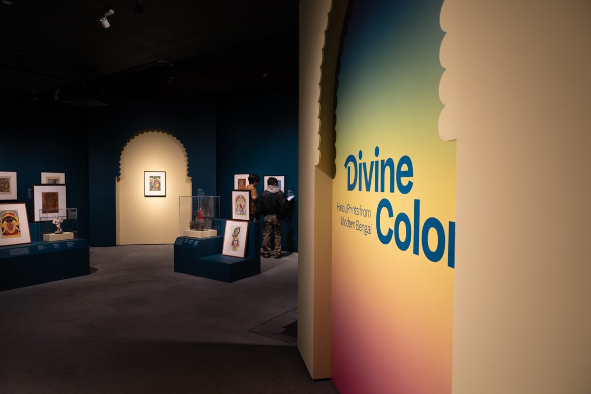 Entrance to Divine Color: Hindu Prints from Modern Bengal exhibit at the Museum of Fine Arts. The exhibit opened on Saturday and displays prints of Hindu divinities.