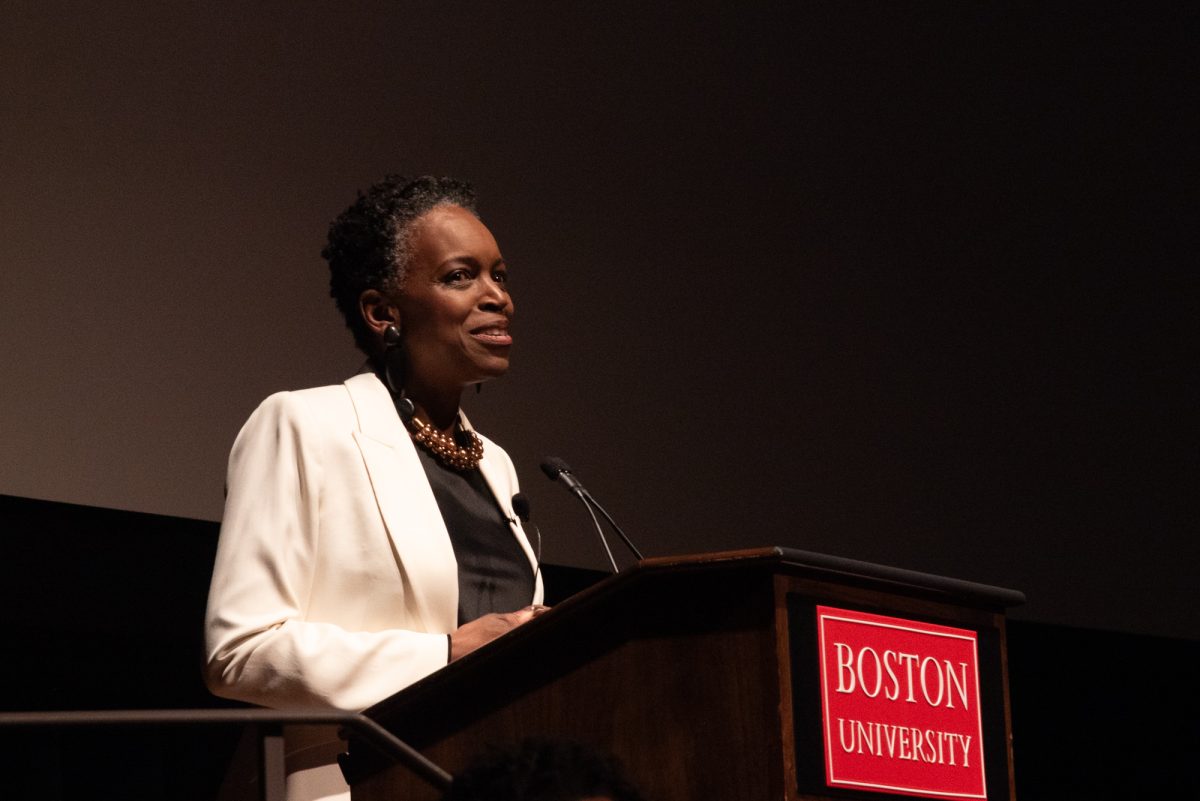 Boston University President Melissa Gilliam speaks on the university’s future during her presidential address on Jan. 28. Gilliam’s latest press release detailed plans for a university-wide strategic framework.