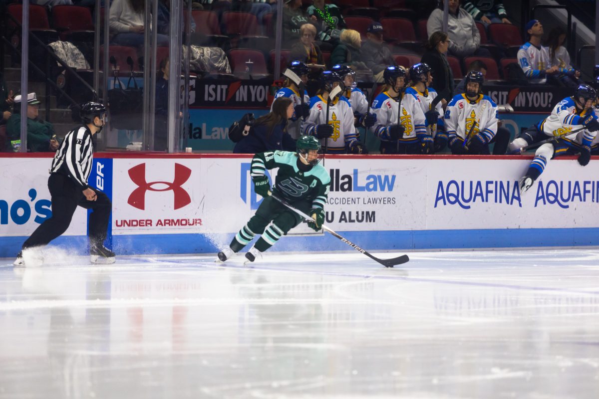 Agganis Arena was lit up in green on Tuesday, and not for Saint Patrick’s Day, but for the Boston Fleet’s fourth game on Boston University’s campus this season.