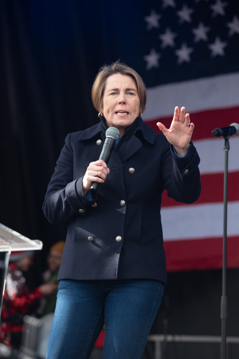 Gov. Maura Healey addresses the crowd.