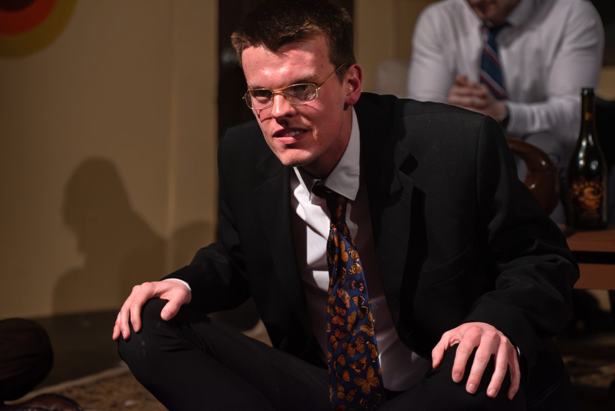 Gavin McCrevan performs the role “Rick Steadman,” the play’s titular character. “The Nerd” opened Thursday night at the Agganis Arena Student Theater.