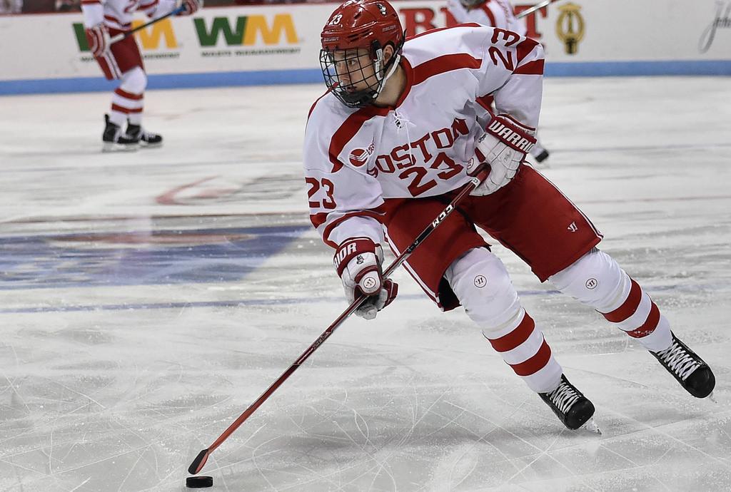 Sophomore Jakob Forsbacka Karlsson has been part of a struggling second line for the Terriers. PHOTO BY MADDIE MALHOTRA/DFP FILE PHOTO