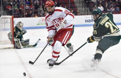 Robbie Baillargeon had two points in BU's win over Quinnipiac. PHOTO BY MADDIE MALHOTRA/DFP FILE PHOTO