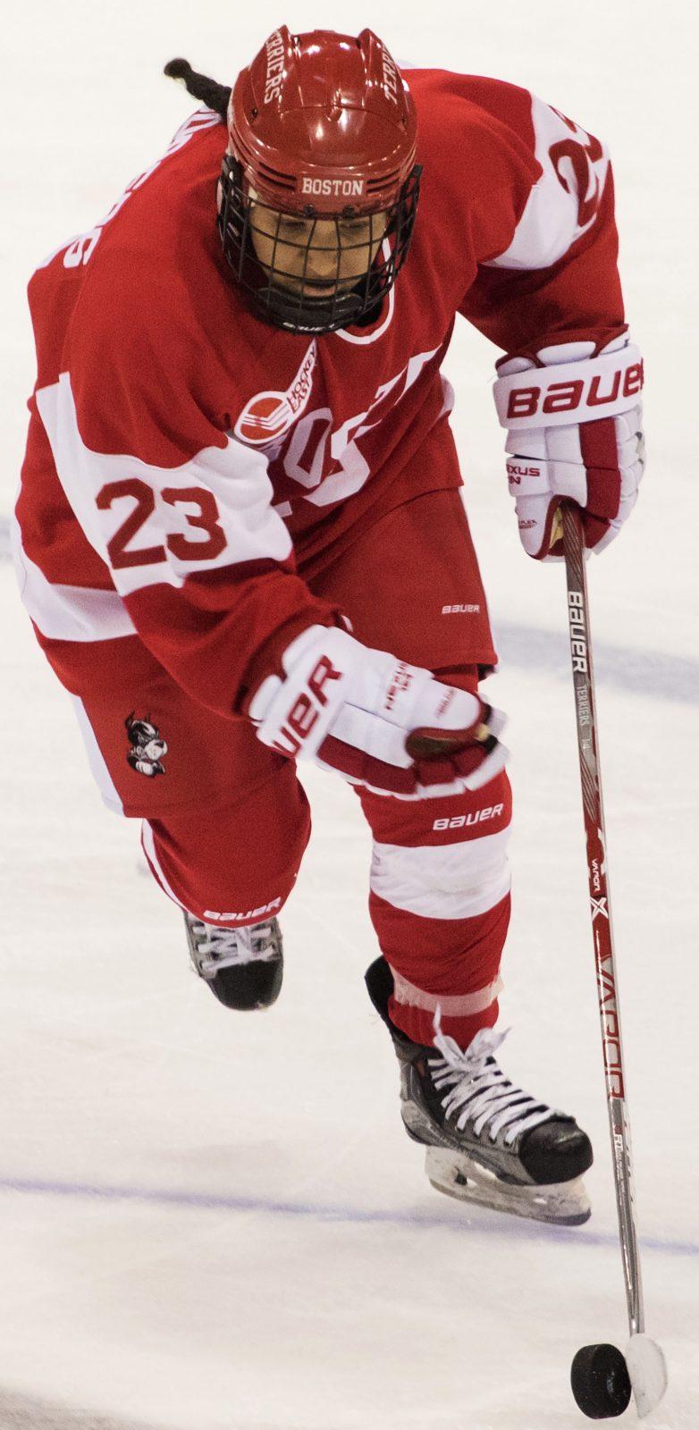 Junior forward Nina Rodgers scored two goals in BU's first win of 2017. PHOTO BY JUSTIN HAWK/ DAILY FREE PRESS STAFF